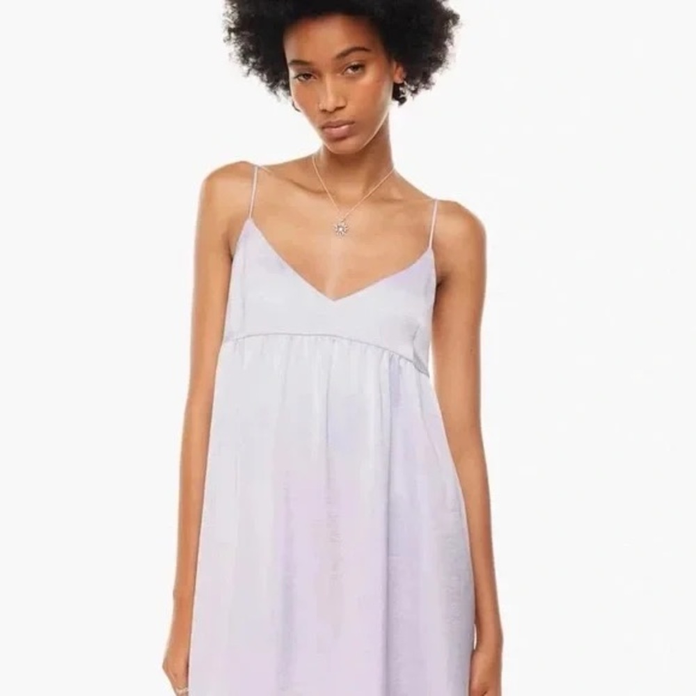 Aritzia Wilfred lover satin baby doll dress ice lavender color